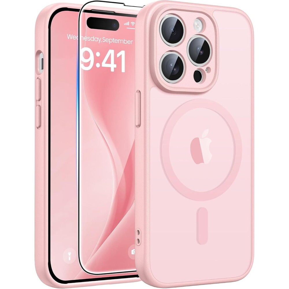 FNTCASE iPhone 14 Pro Max Case, MagSafe, Camera Protection, Light Pink